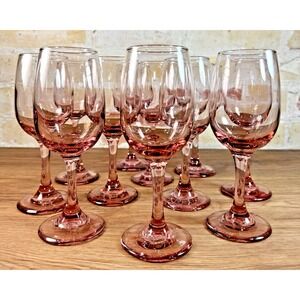 Pink Water Wine Glasses Vintage Libbey 8oz 7" Retro Barware Pastel Pink Set 11pc